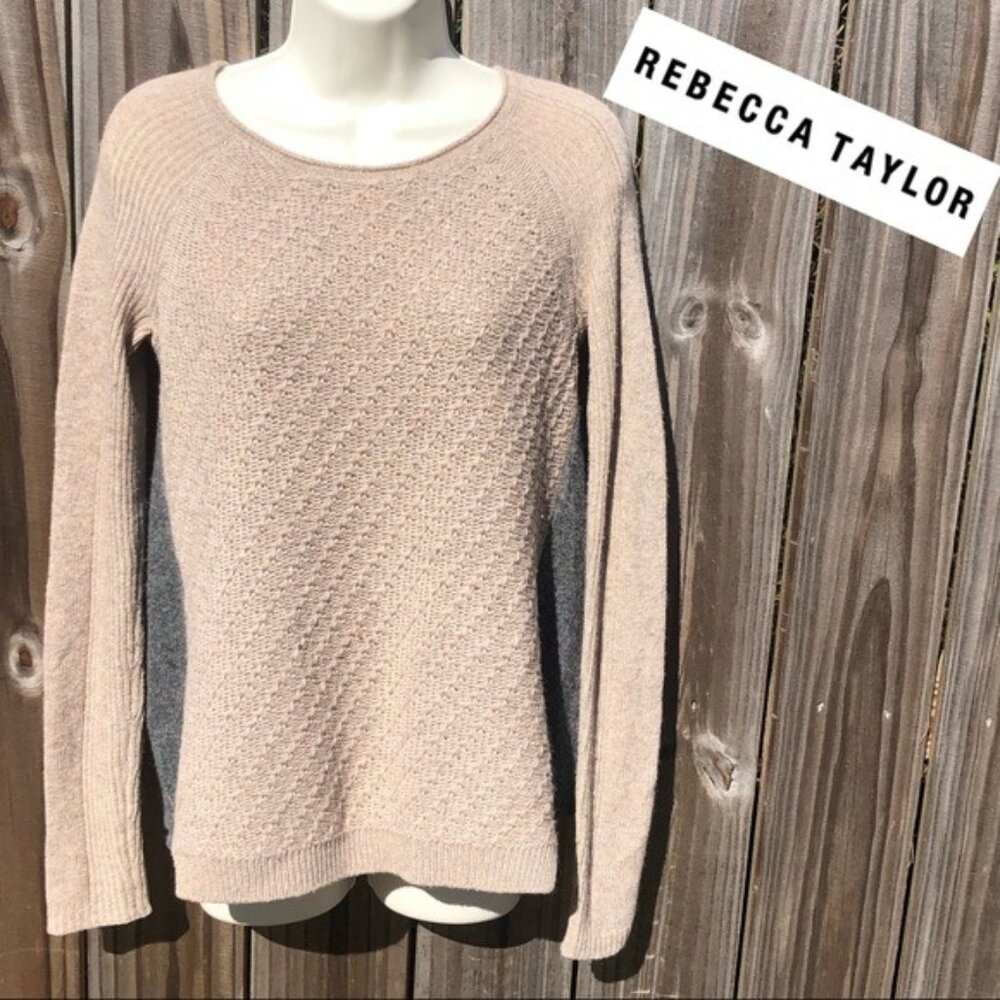 Rebecca Taylor Cashmere Wool Sweater XS Tan Top Gray Colorblock Pullover